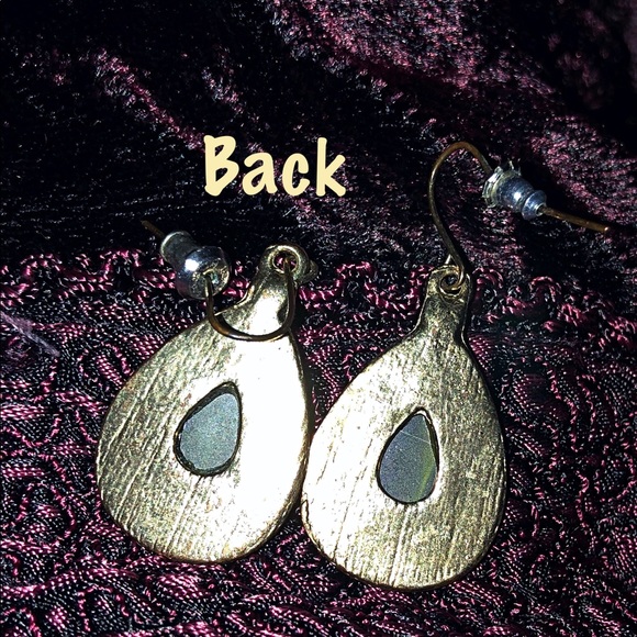 Earrings-Gold Tone & Green Crystal, Teardrop - Picture 3 of 3